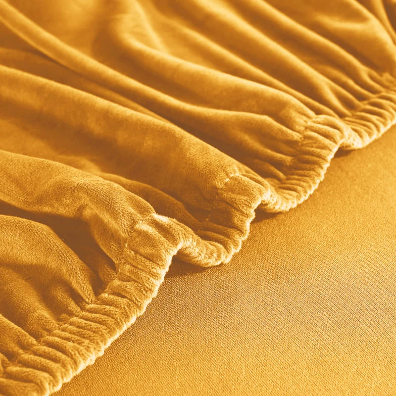 Housse de Canapé d'Angle Velours Jaune Moutarde