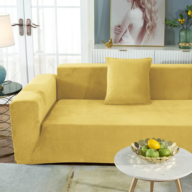 Housse de Canapé d'Angle Velours Jaune