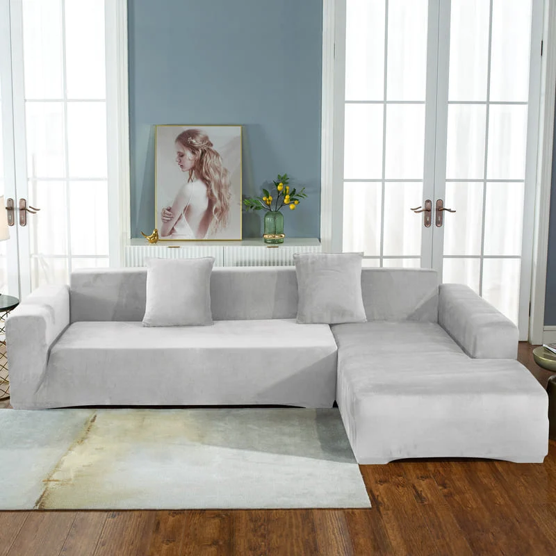 Housse de Canapé d'Angle Velours Gris argent