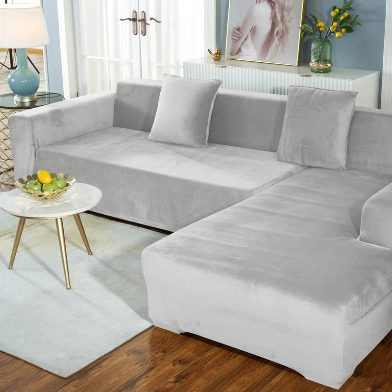 Housse de Canapé d'Angle Velours Gris argent