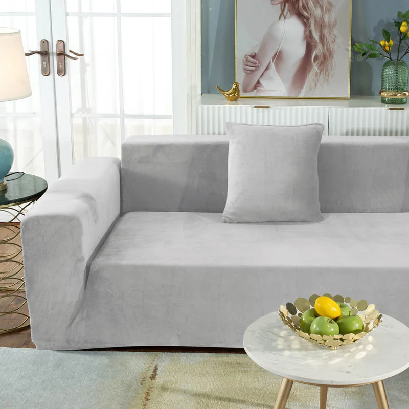 Housse de Canapé d'Angle Velours Gris argent