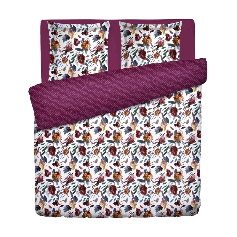 Housse de couette + taie d'oreiller satin de coton - Arty flowers Blanc