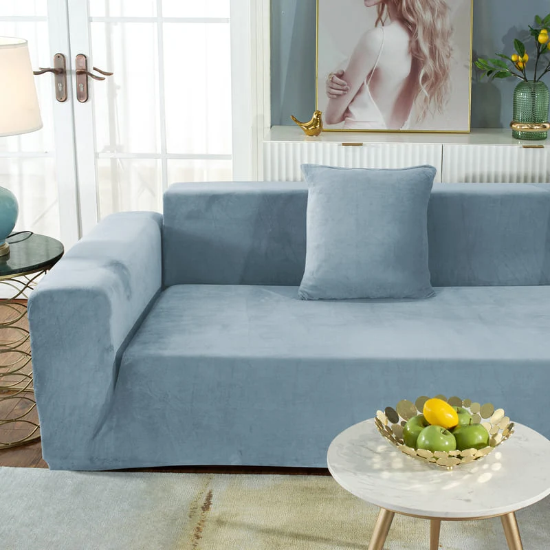 Housse de Canapé d'Angle Velours Bleu-gris