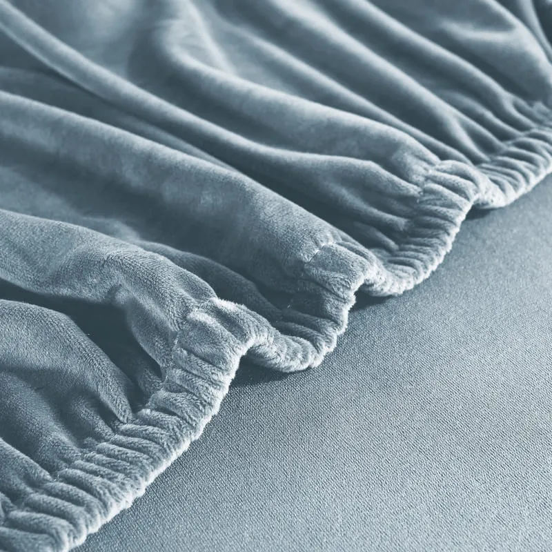 Housse de Canapé d'Angle Velours Bleu-gris