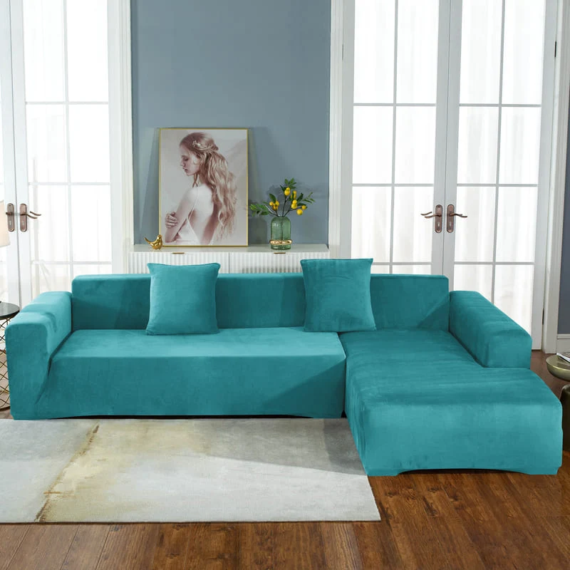 Housse de Canapé d'Angle Velours Bleu paon