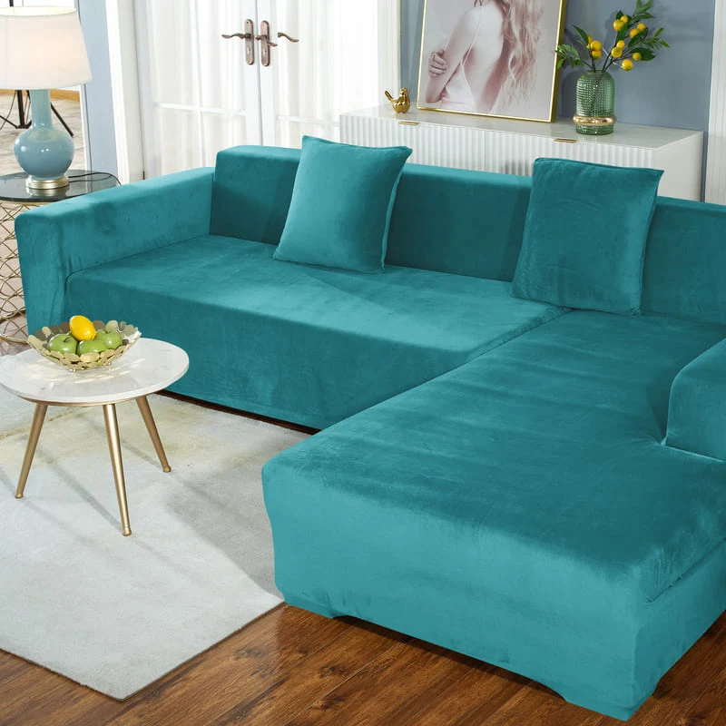 Housse de Canapé d'Angle Velours Bleu paon