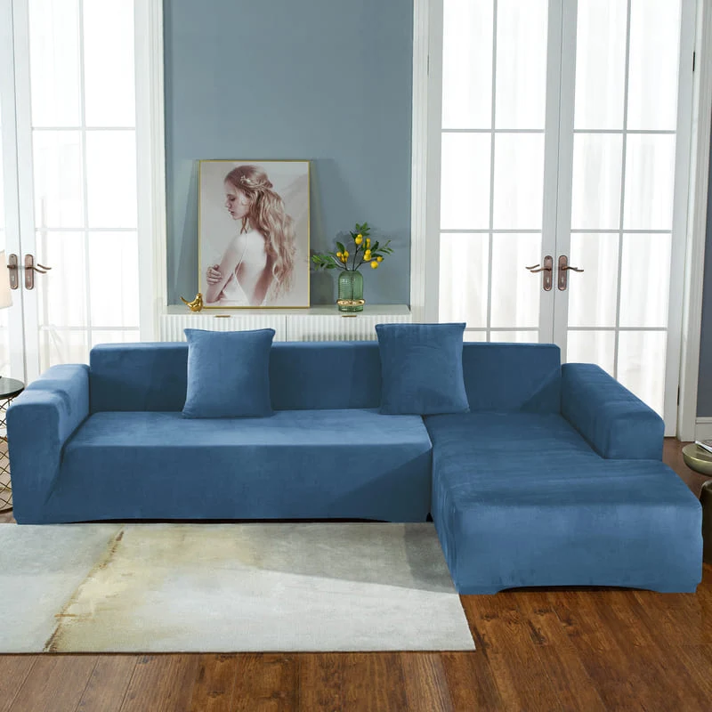 Housse de Canapé d'Angle Velours Bleu