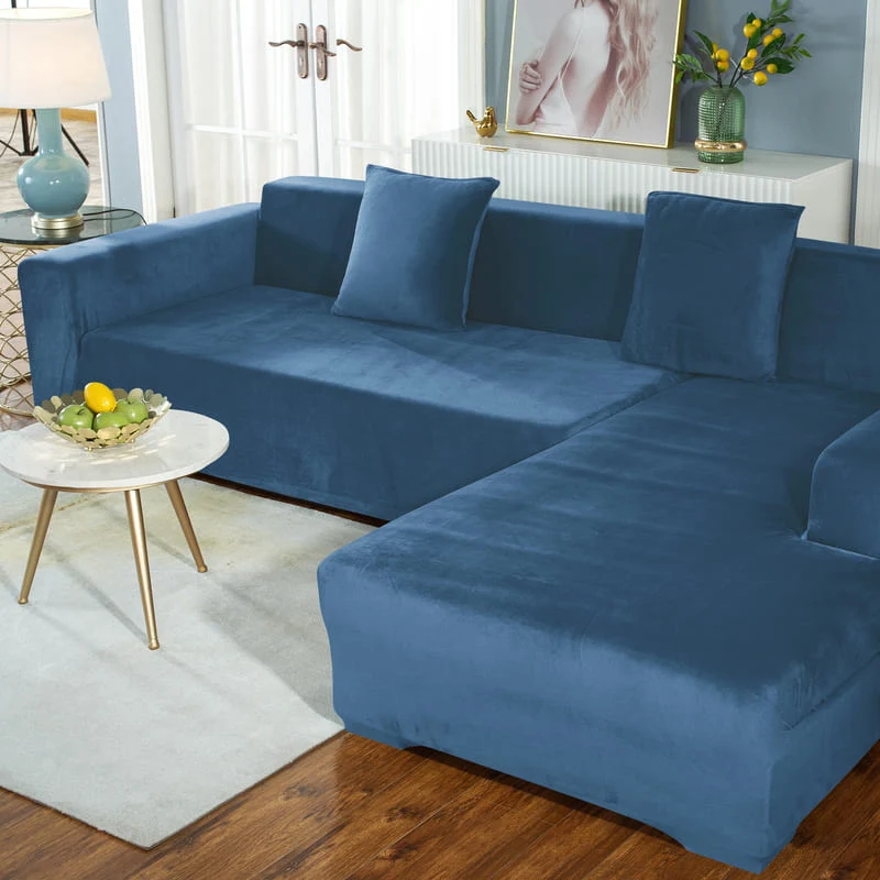 Housse de Canapé d'Angle Velours Bleu