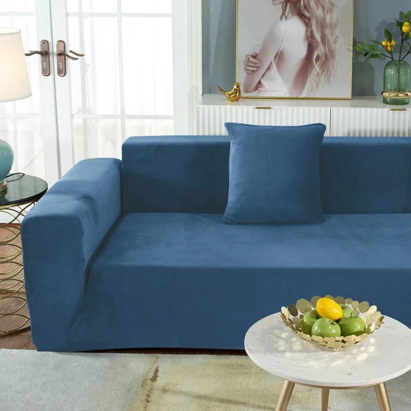 Housse de Canapé d'Angle Velours Bleu