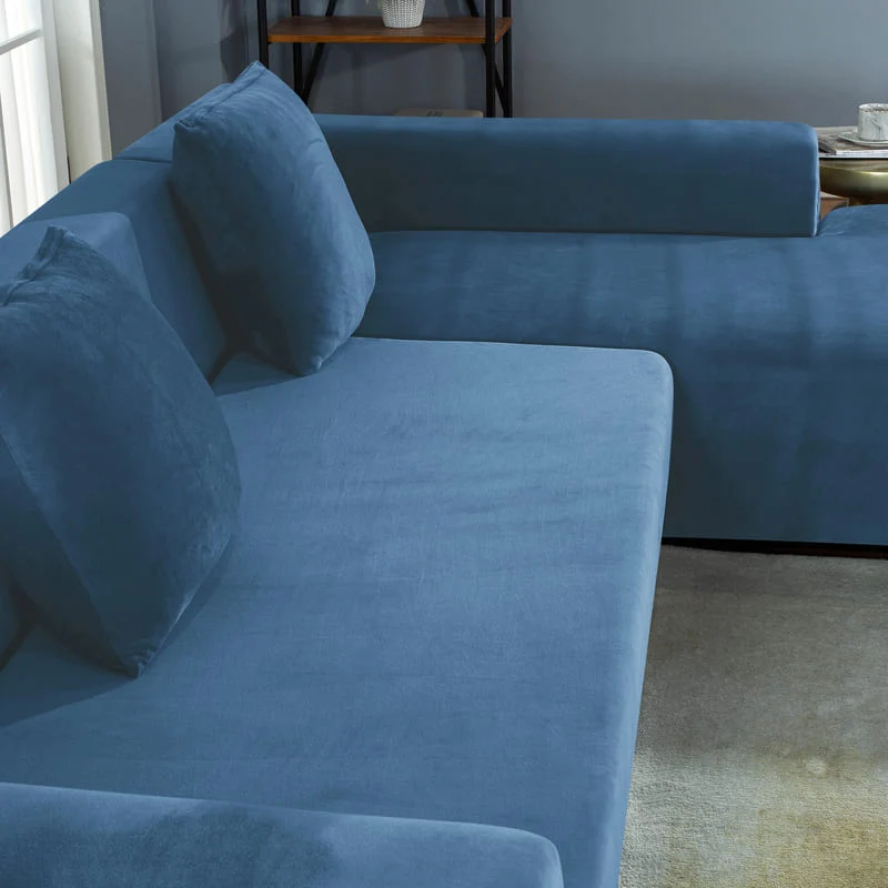 Housse de Canapé d'Angle Velours Bleu