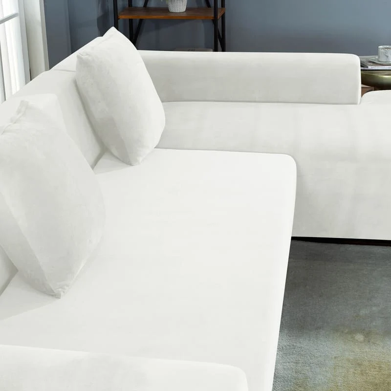 Housse de Canapé d'Angle Velours Blanc
