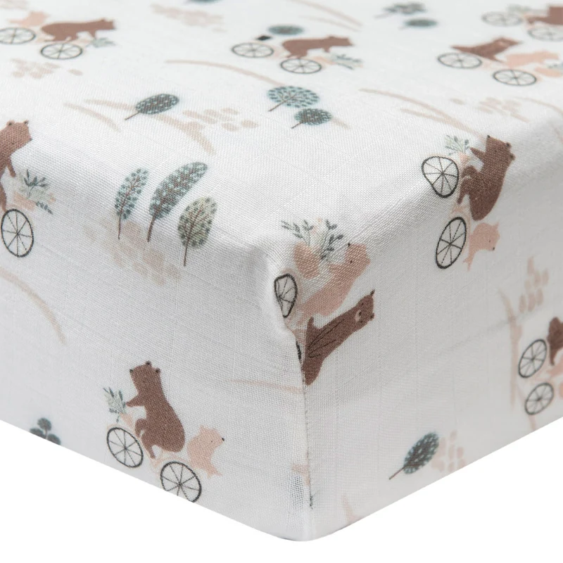 Drap Contour pour Lit de Bébé - Mousseline Bambou Ours