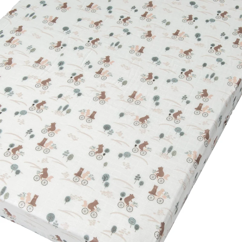 Drap Contour pour Lit de Bébé - Mousseline Bambou Ours