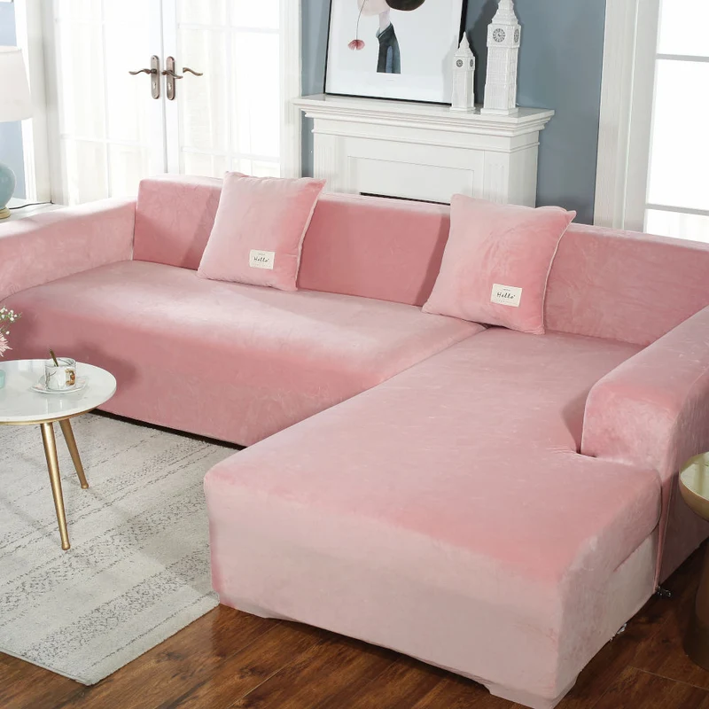 Housse de Canapé d'Angle Velours Rose poudré