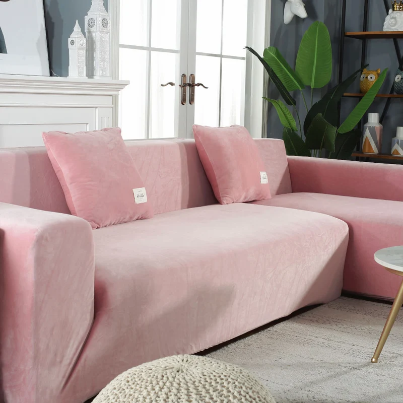 Housse de Canapé d'Angle Velours Rose poudré