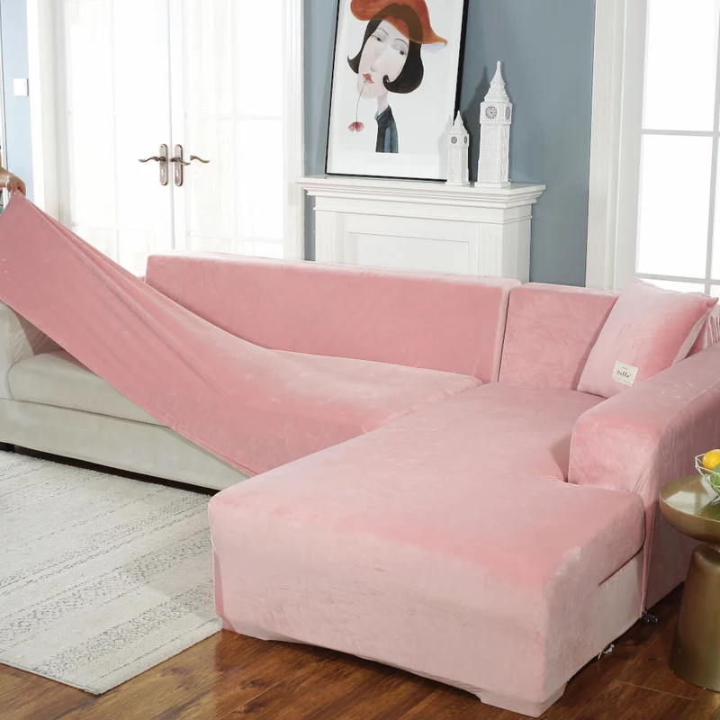 Housse de Canapé d'Angle Velours Rose poudré