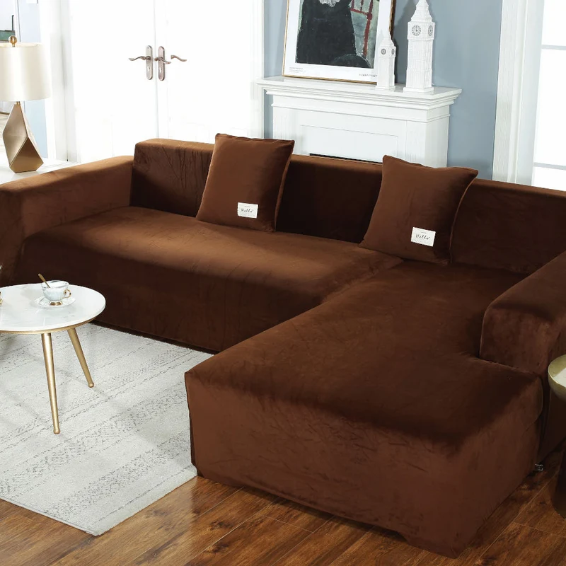 Housse de Canapé d'Angle Velours Marron