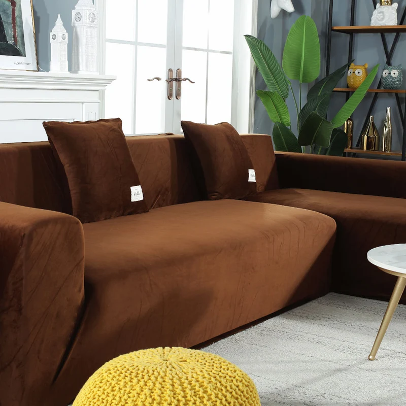 Housse de Canapé d'Angle Velours Marron