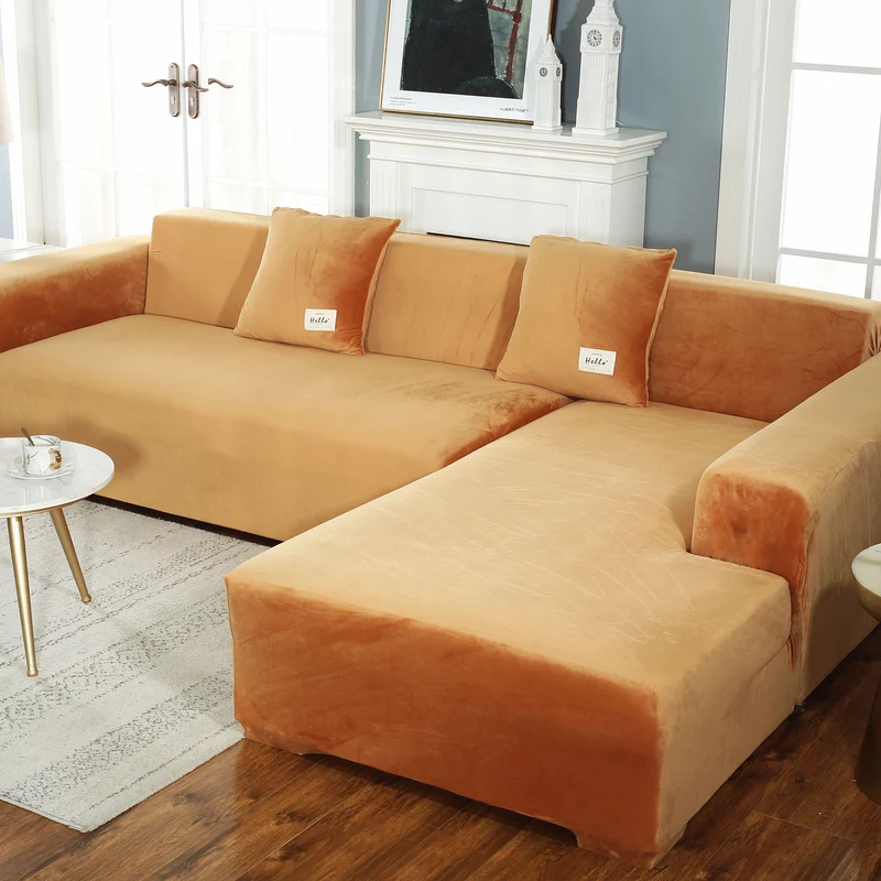 Housse de Canapé d'Angle Velours Camel