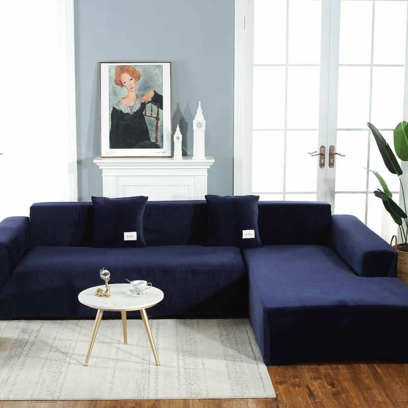 Housse de Canapé d'Angle Velours Bleu marine