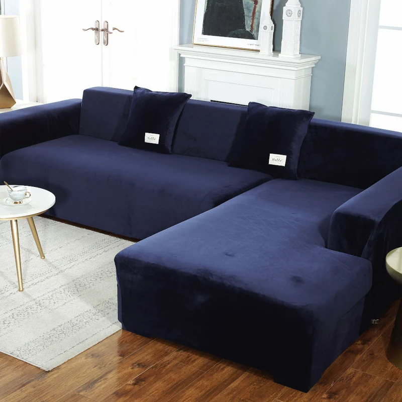 Housse de Canapé d'Angle Velours Bleu marine