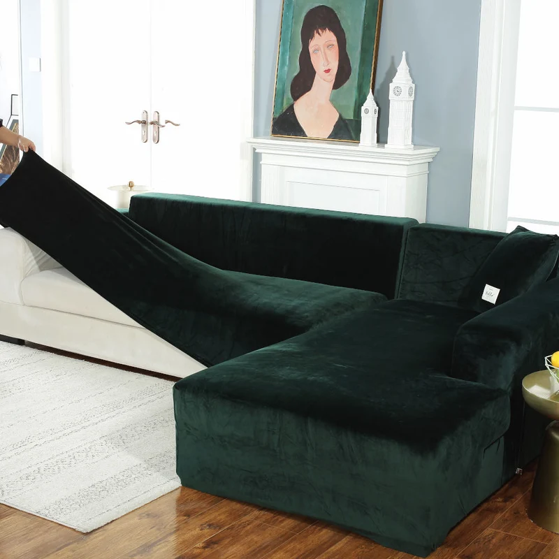 Housse de Canapé d'Angle Velours Vert foncé