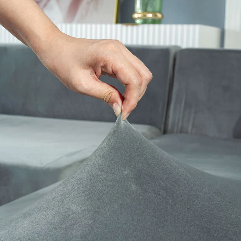 Housse de Canapé d'Angle Velours Gris clair
