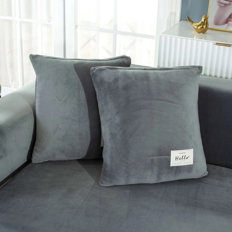 Housse de Canapé d'Angle Velours Gris clair