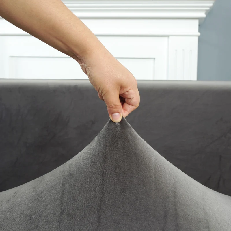 Housse de Canapé d'Angle Velours Gris