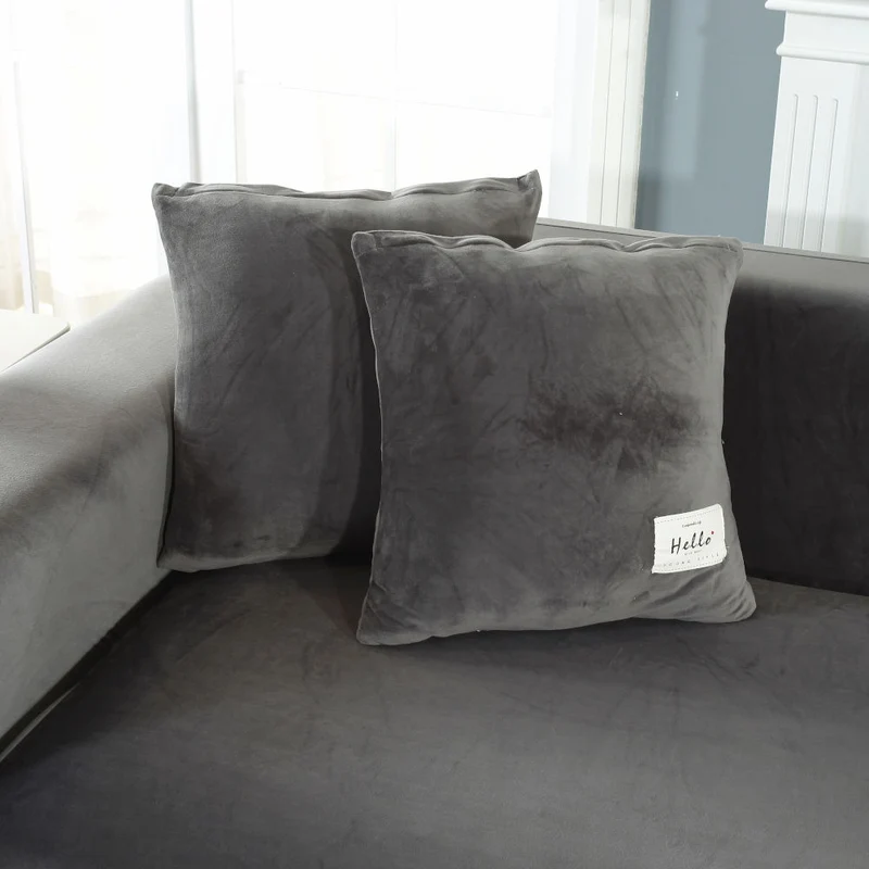 Housse de Canapé d'Angle Velours Gris