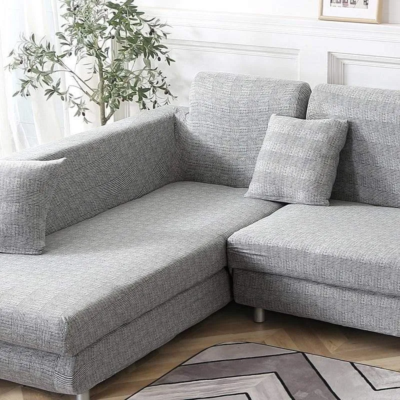 Housse de Canapé d'Angle Universelle Gris chiné