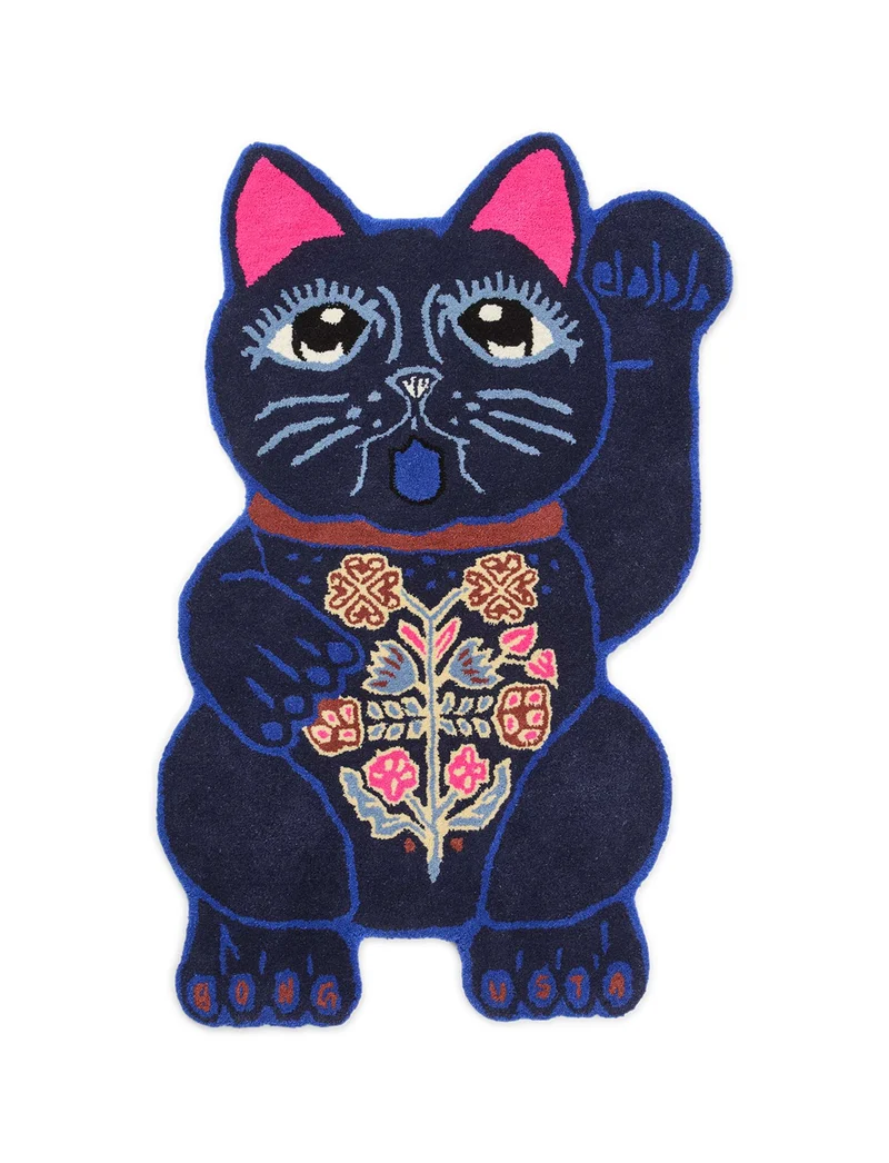 Lucky cat tæppe i uld, blå – Bongusta