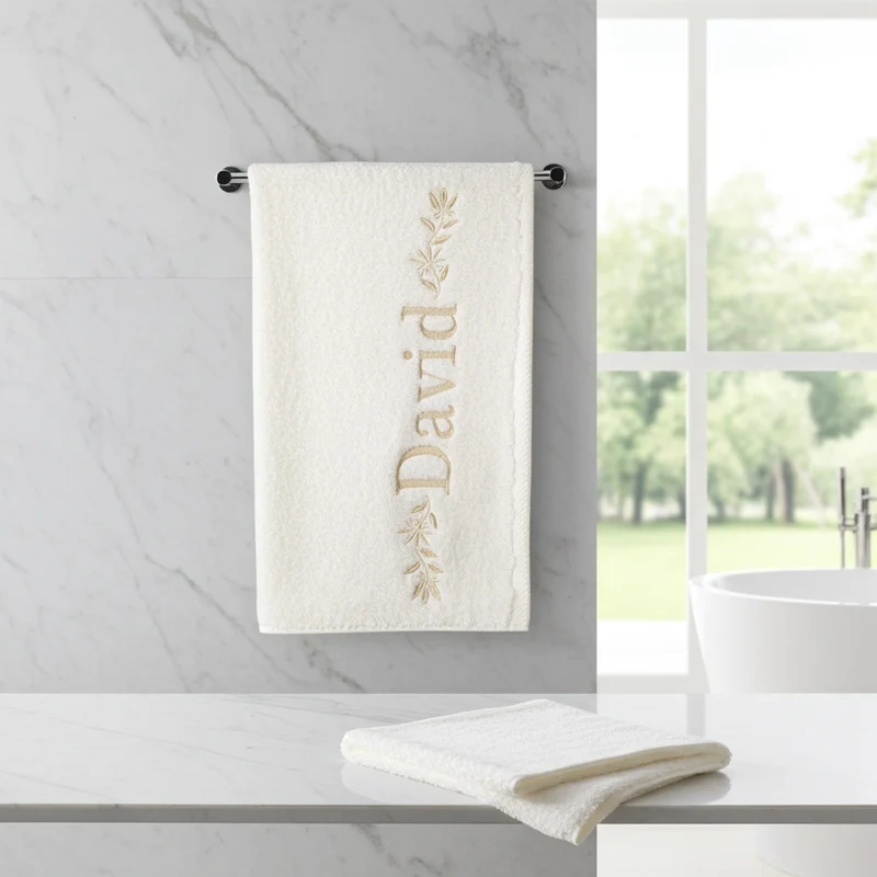SERVIETTE DE BAIN BLANCHE PERSONNALISÉE | BRODERIE PRENOM OR