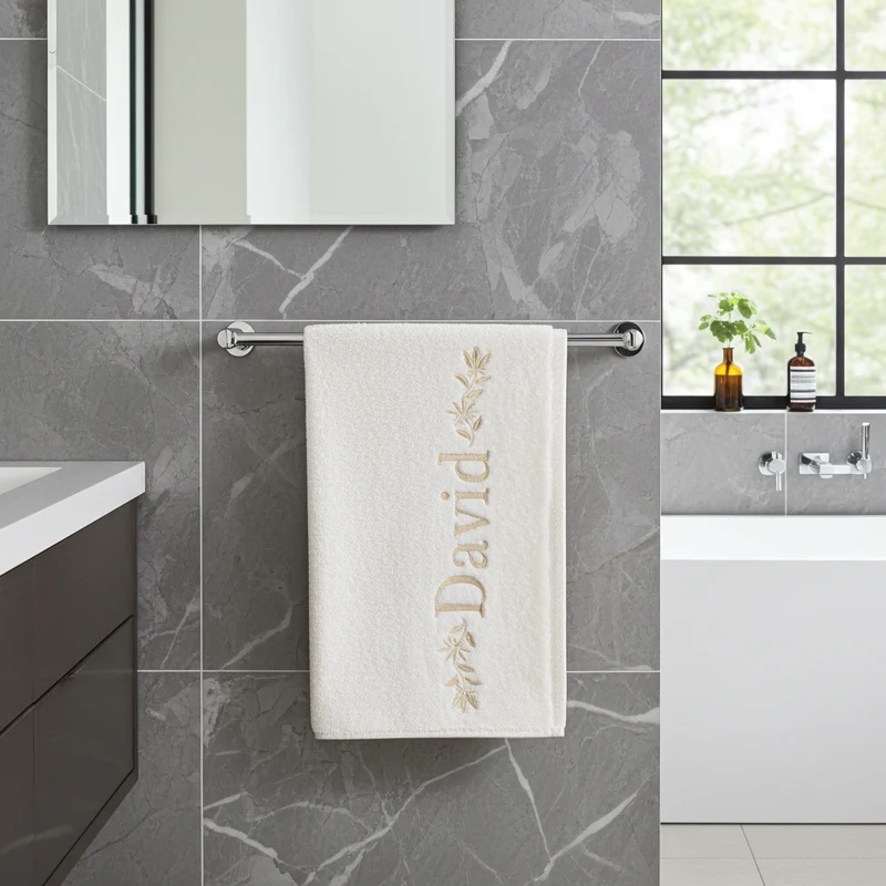 SERVIETTE DE BAIN BLANCHE PERSONNALISÉE | BRODERIE PRENOM OR