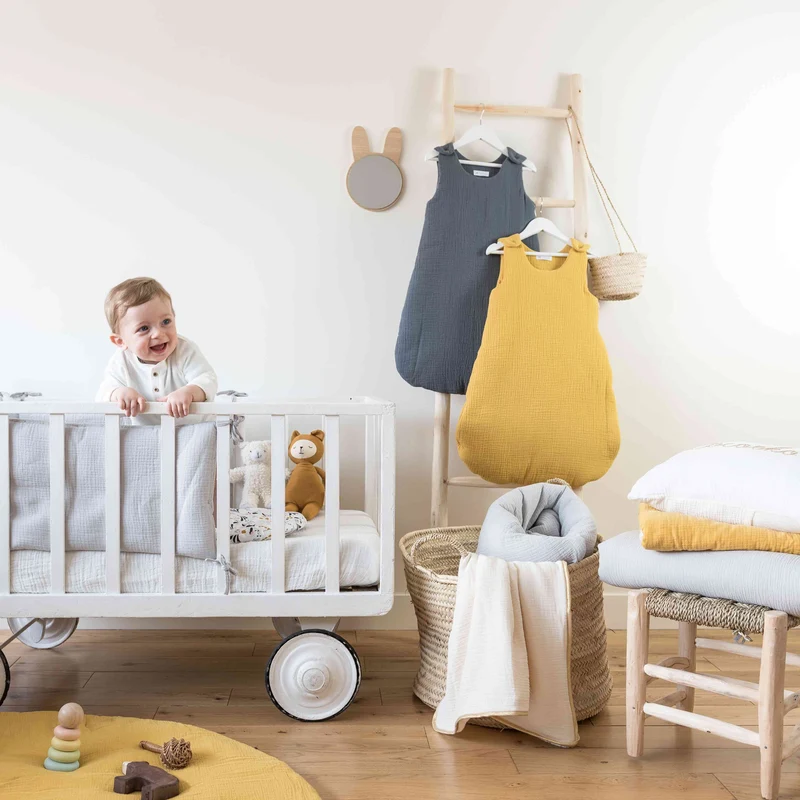 Tour de lit gaze de coton GRIS CLAIR