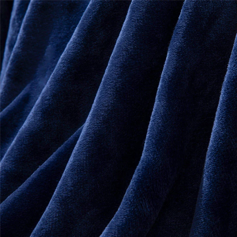 Plaid Canapé en Flanelle Bleu à Pompons