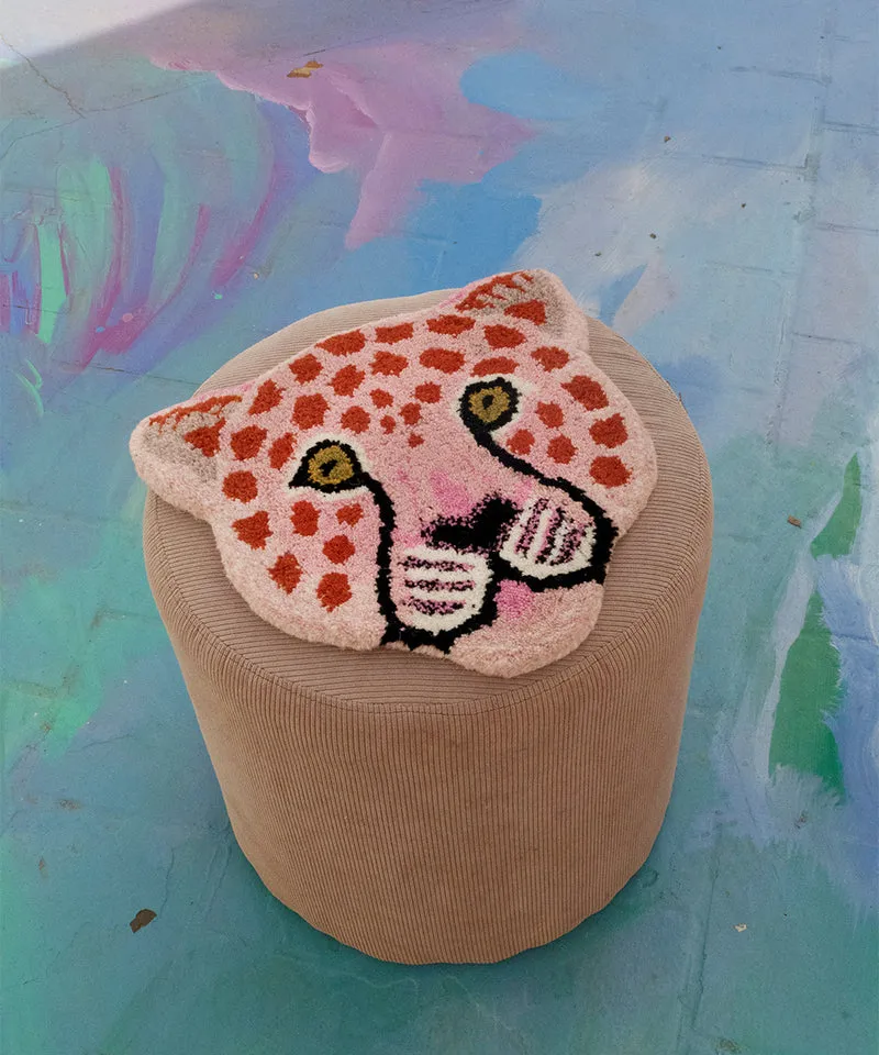 Pink leopardhoved tæppe i uld – Doing Goods