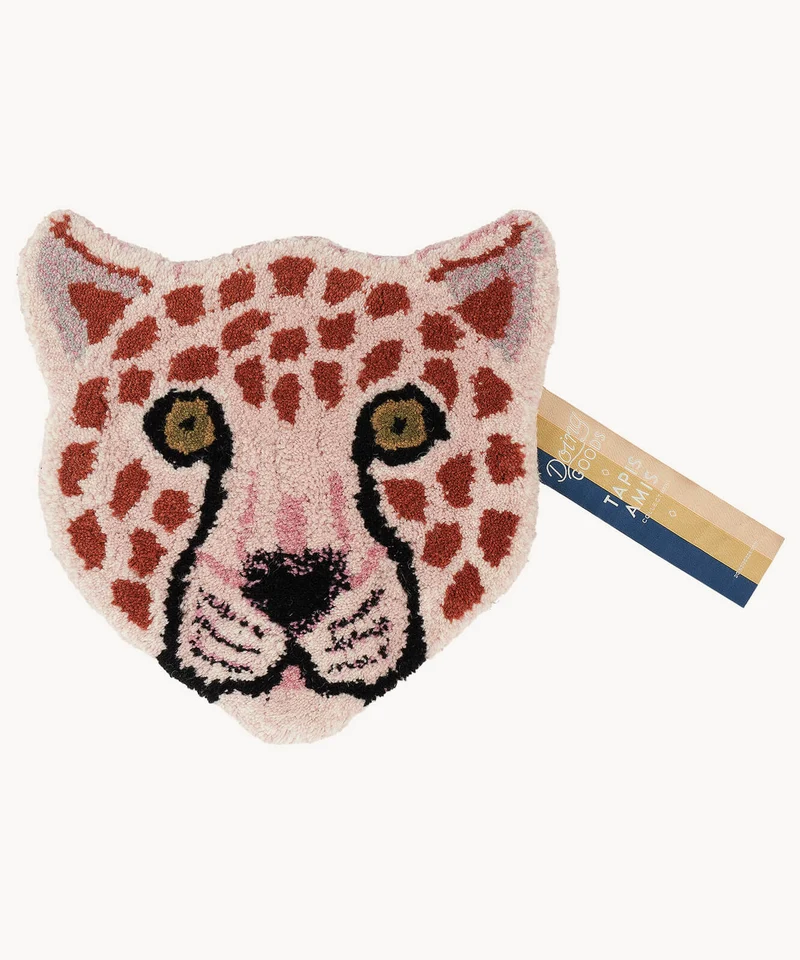 Pink leopardhoved tæppe i uld – Doing Goods