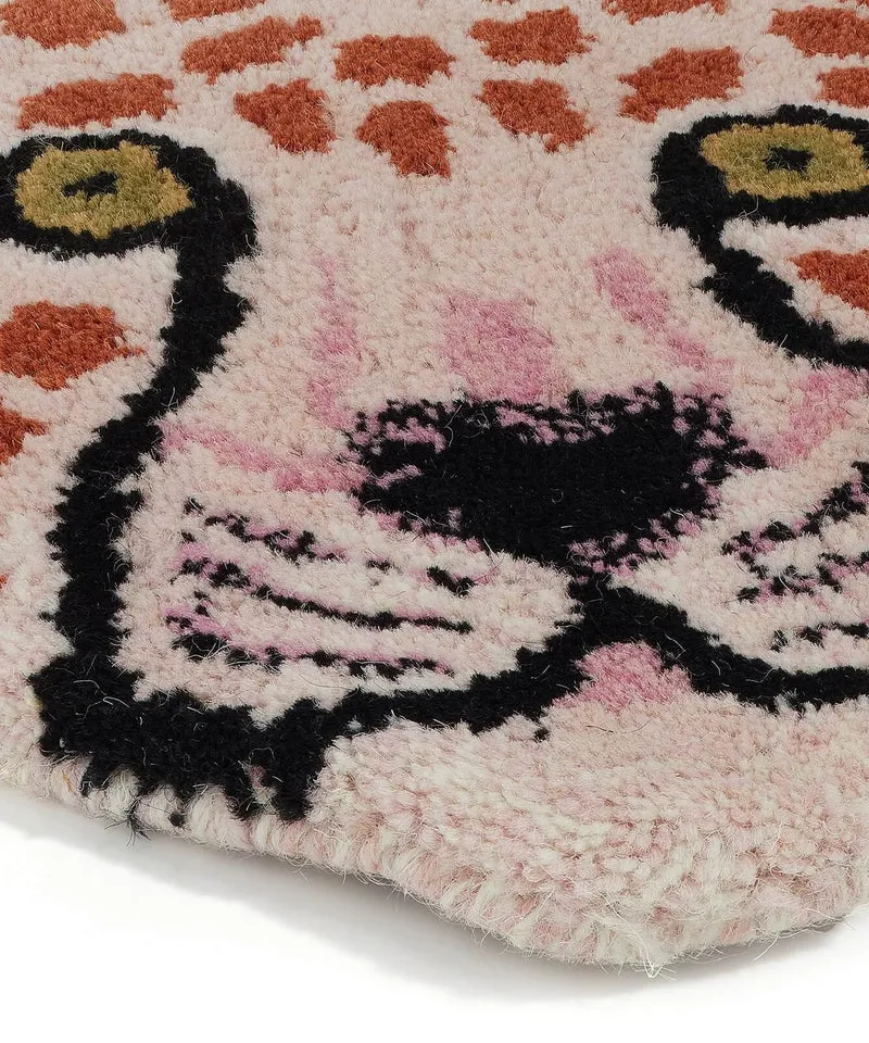 Pink leopardhoved tæppe i uld – Doing Goods