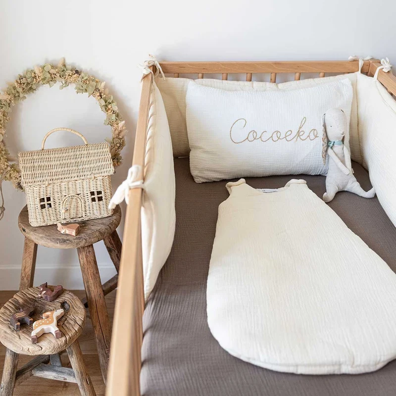 Drap housse bébé gaze de coton TAUPE