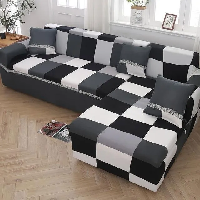 Housse de Canapé d'Angle Extensible Damier