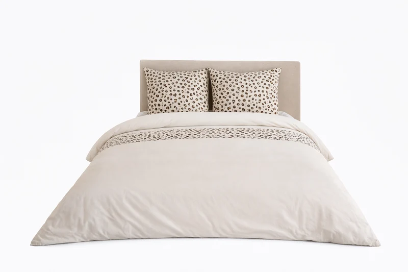 Parure de Lit en Coton Réversible - Imprimé Léopard Beige