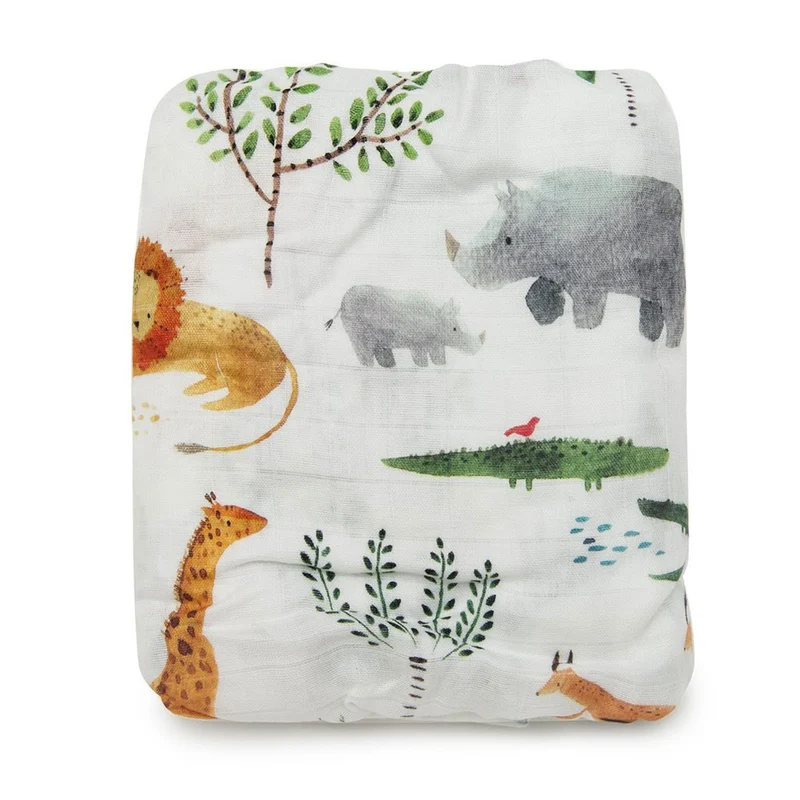Drap Contour pour Lit de Bébé - Mousseline Bambou Safari