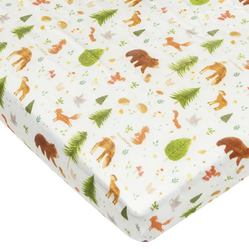 Drap Contour pour Lit de Bébé - Mousseline Bambou Amis de la Forêt