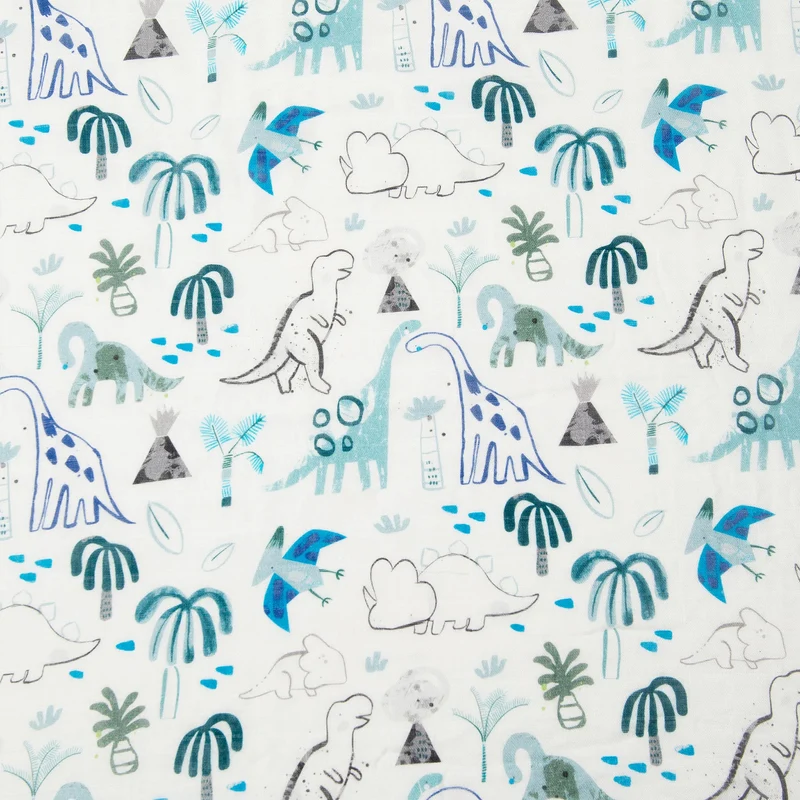 Drap Contour pour Lit de Bébé - Mousseline Bambou Dinosaures