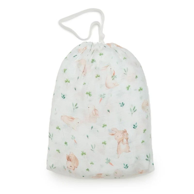 Drap Contour pour Lit de Bébé - Mousseline Bambou Lapins