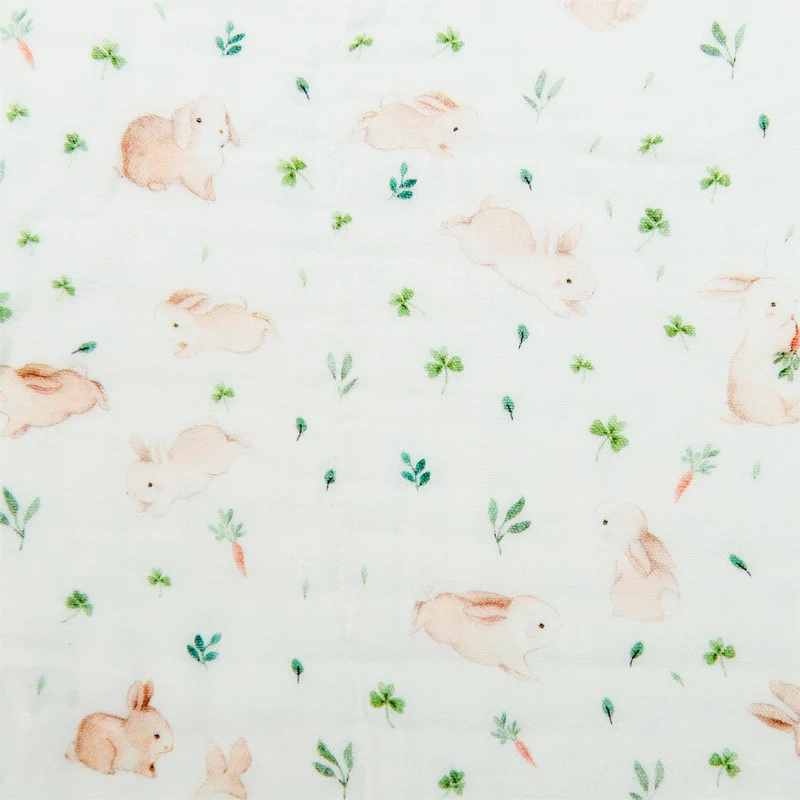 Drap Contour pour Lit de Bébé - Mousseline Bambou Lapins