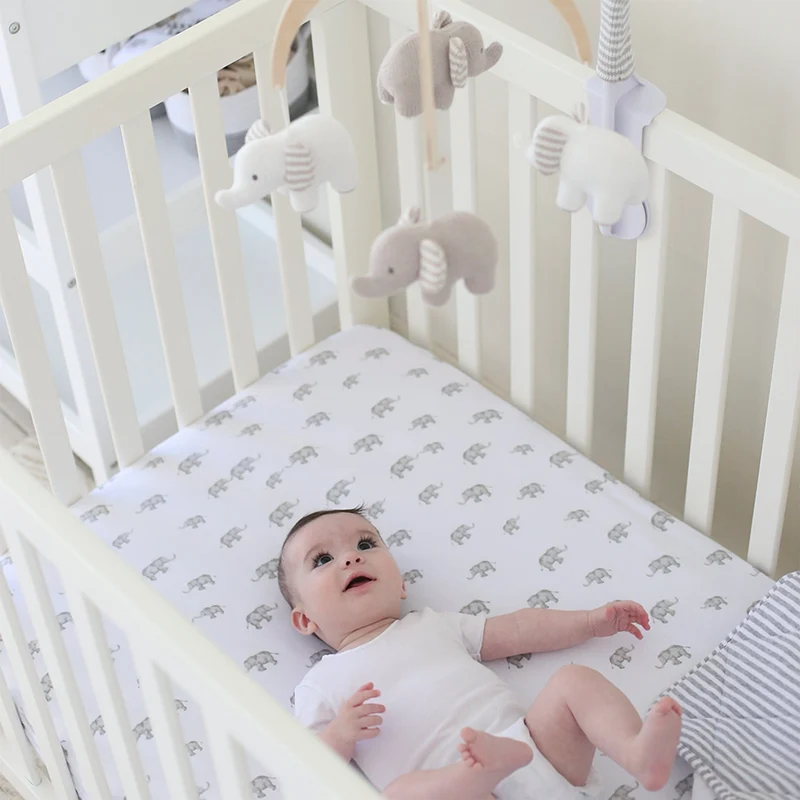 Drap Contour pour Lit de Bébé - Éléphant Gris
