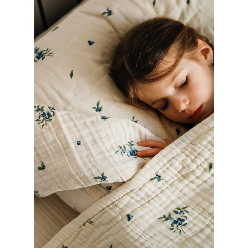 Couverture en mousseline de coton biologique certifié, 4 épaisseurs, grandeur lit de bébé (47 X 47) - Bleuet