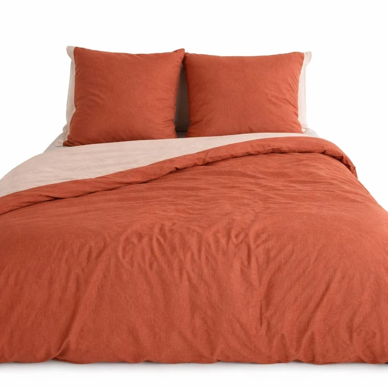 Parure de Lit Microfibre Gaufrée & Lavée Bicolore